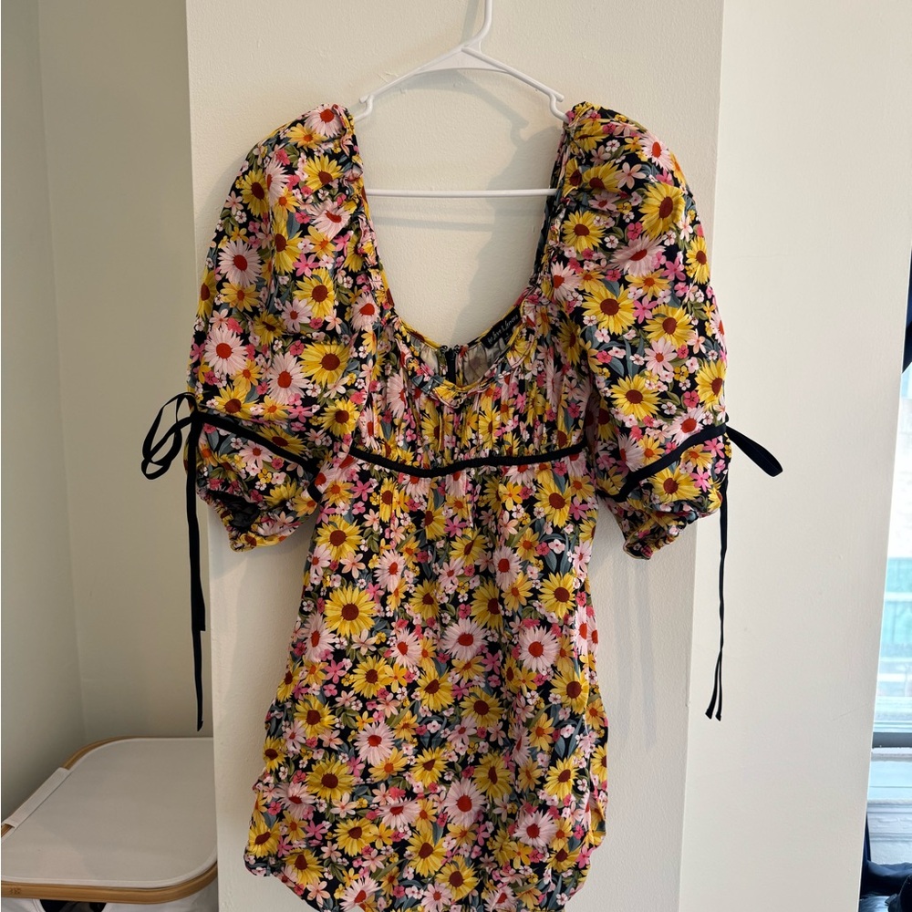 For Love And Lemons Yellow Orange Mini Dress Flutter Sleeve Smocked